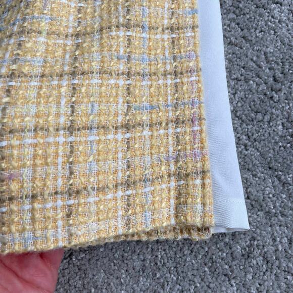 90s Vintage Yellow Plaid Tweed Pencil Skirt Sz 4-6 Pastel Light Academia Preppy - Picture 10 of 12